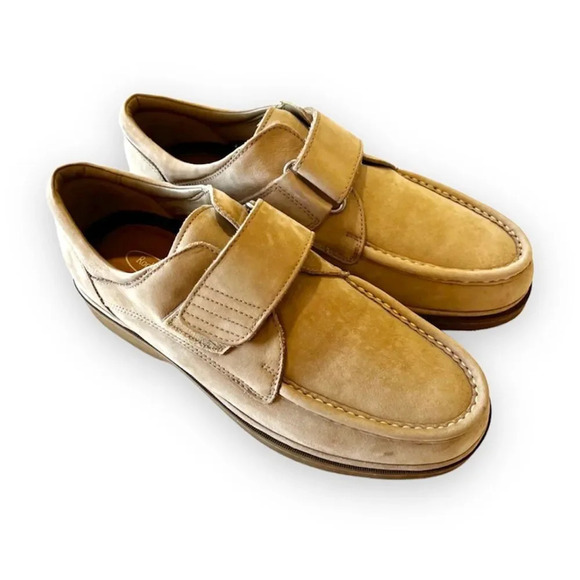 Rockport Tan Nubuck Suede Loafers Men’s Size 9‎ Rockabilly Hipster Grandpa Shoes - Picture 1 of 10